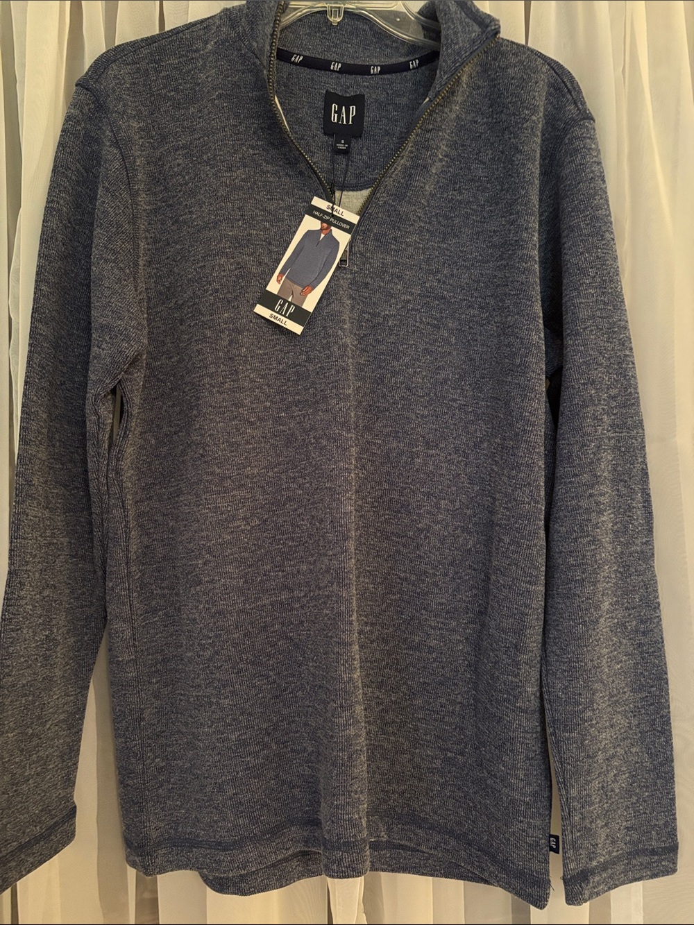 GAP Men's Navy Heather Quarter-Zip Pullover blue size small new with tags